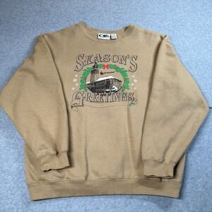 Vintage 90s CYRK Season's Greetings Christmas Crewneck M Tan Sweatshirt